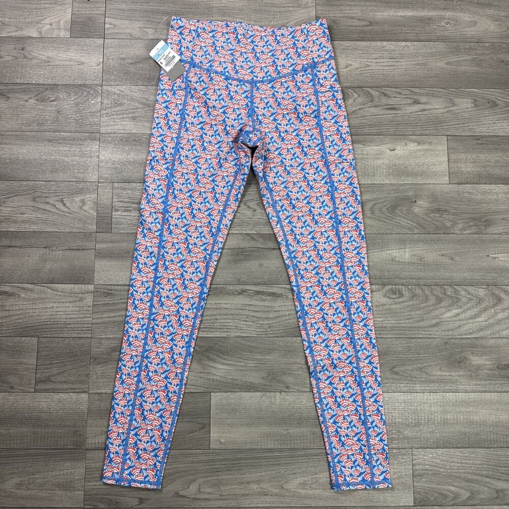 J. McLaughlin Rhonda Leggings Pants Mid Rise Blue White Red Pattern sz S - Picture 2 of 7